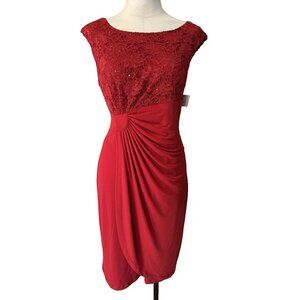 Connected Apparel Dress 14 Red Sequin Lace Trim Sleeveless Washable NEW
